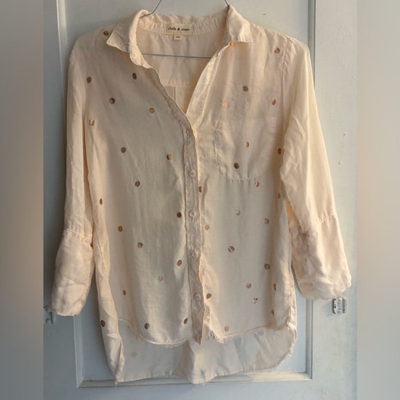 Anthropologie Cloth & Stone Button Down Polka Dot 100% Tencel Lyocell Size XS - Picture 1 of 5